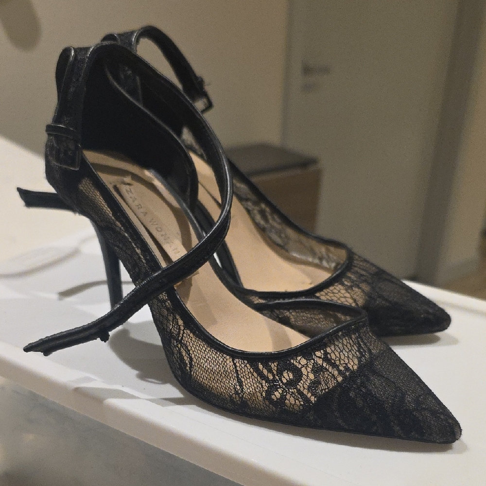Zara Black Lace Heels